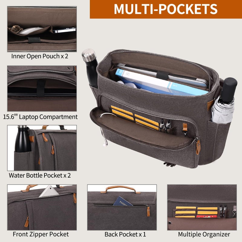 ESTARER Computer Messenger Bag 15-15.6 inch, Water-resistant Canvas Work Bag Briefcase, Laptop ShoulderSatchel with Buckles, Grey - Image 4
